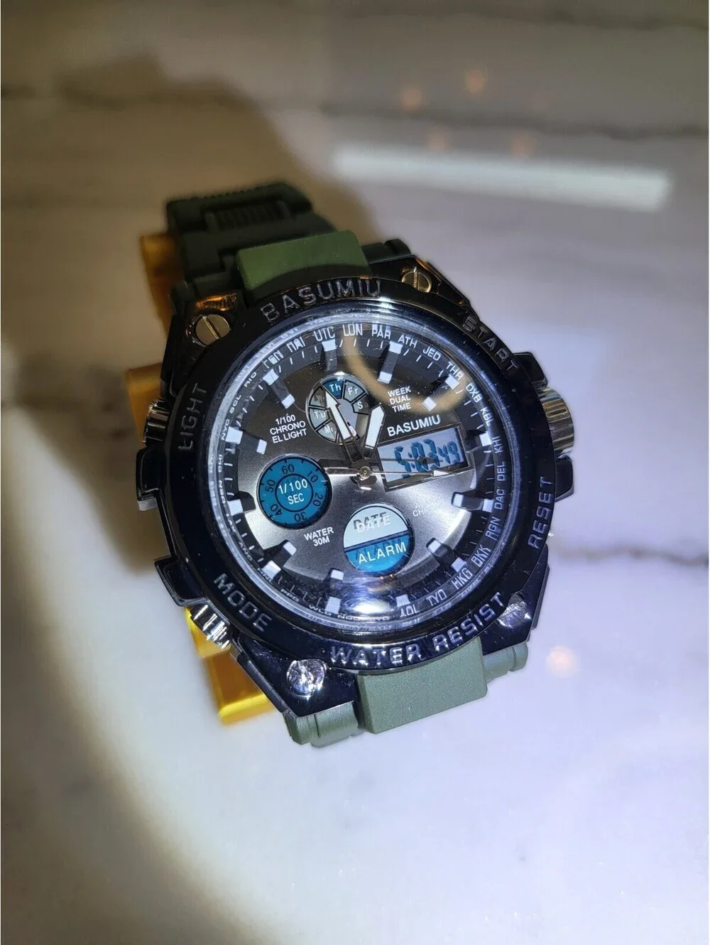 Basumiu Men's Digital Watch Tactical Military GLOWS! Dual Display NWT 8.75